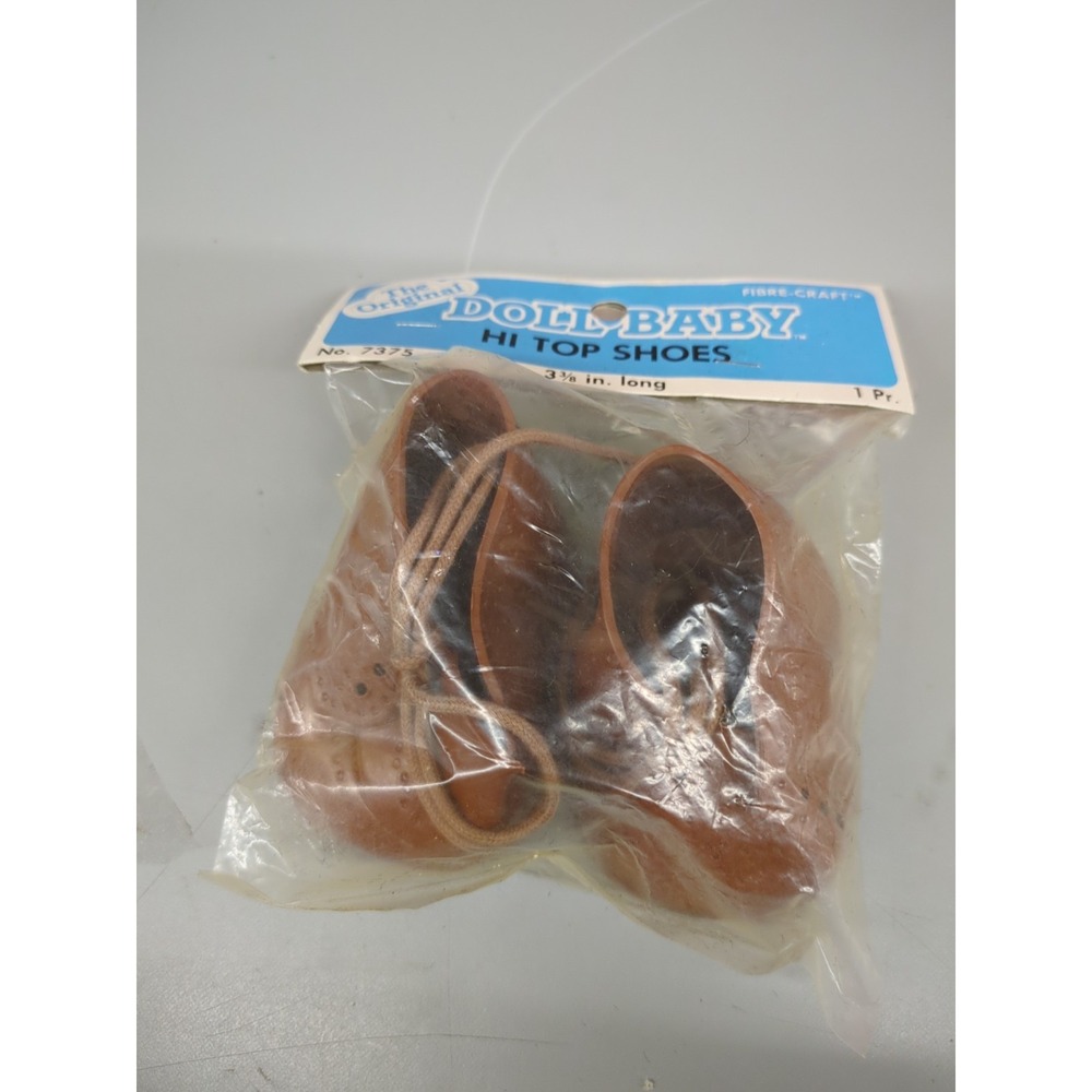 The Original Doll Baby Shoes Hi Top Shoes laces Vinyl 7375 Brown
